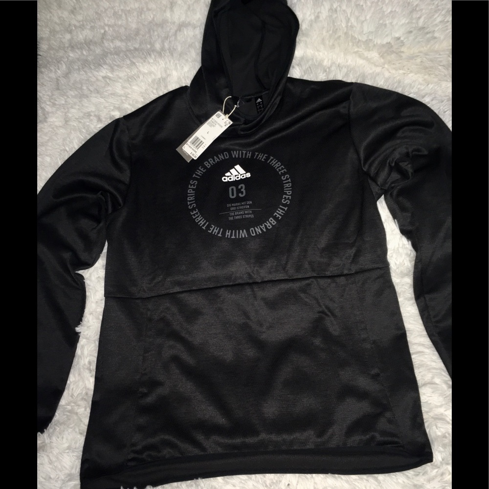 Adidas Noir Black Mens Hoodie Climawarm sz Large